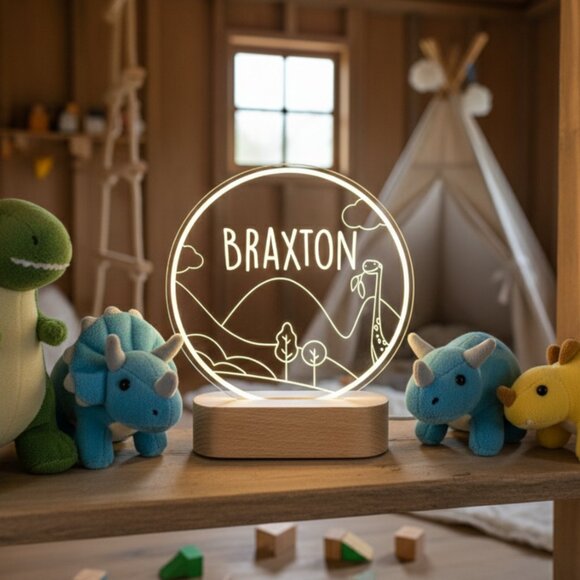 Personalized Dinosaur LED Light | Minimalist Kids Room Name Sign - Picture 8 of 8